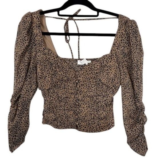 Astr The Label Colima Top Taupe Black Animal Leopard Print Elastic Back Size XS - Picture 3 of 12